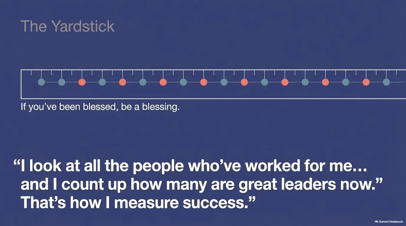 If you've been blessed, be a blessing. Quote: I look at all the people who've worked for me and count how many are great leaders now. That's how I measure success.